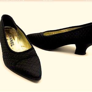 CHANEL Quilted Satin Kitten Heels